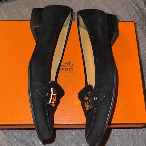 Hermes preloved loafers great condition black velvet size 38 1/2 beautiful pair - Picture 6 of 8